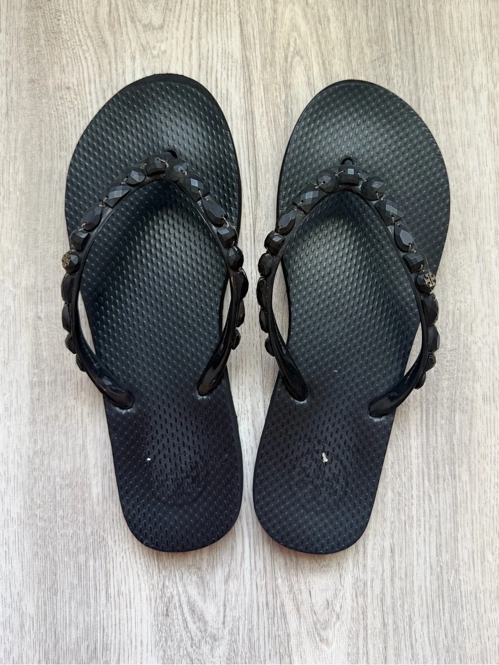 Tory Burch - Black Beaded Flip Flop Sandals